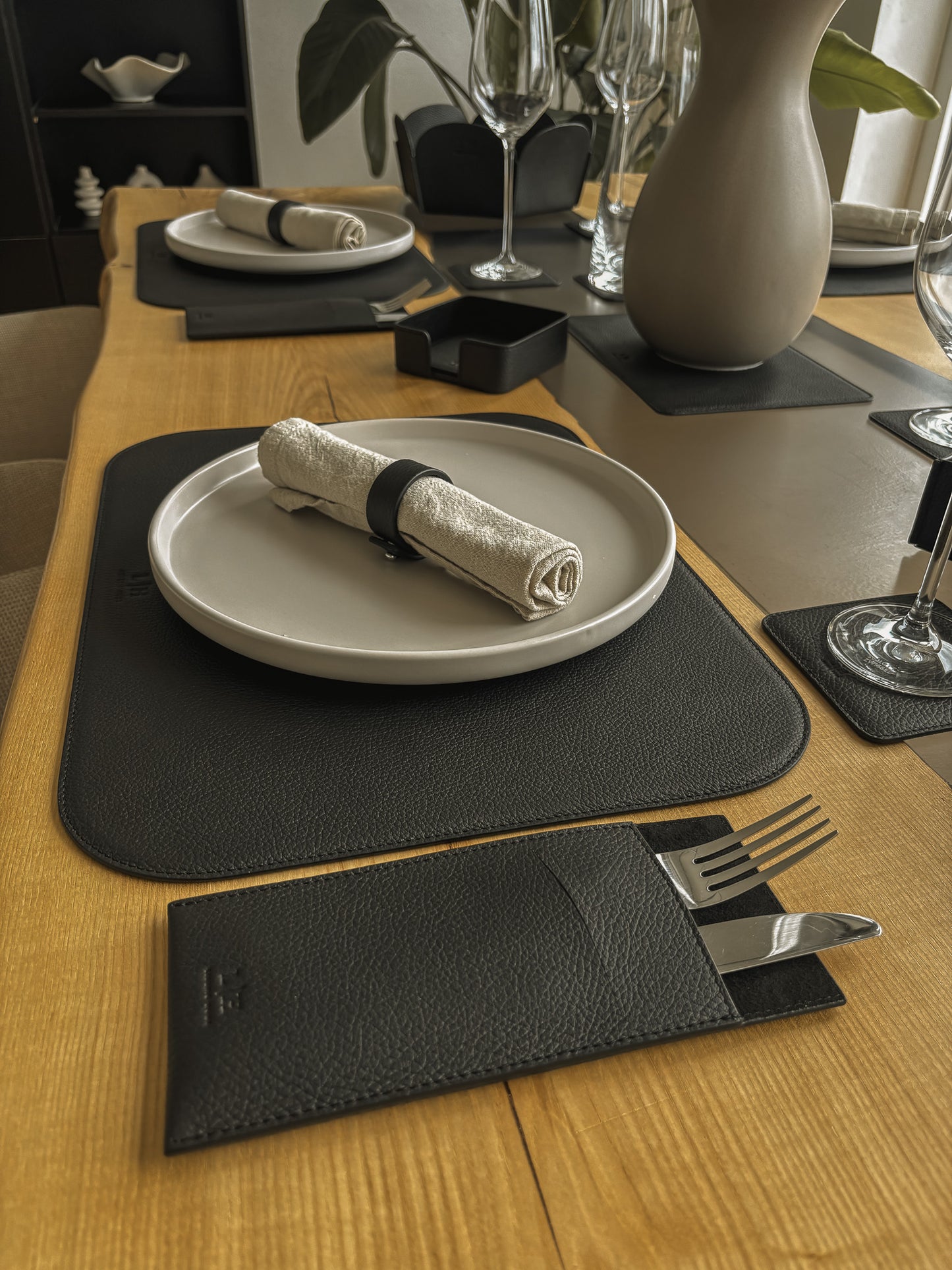 Bestecktasche mit Serviettenfach – 20 × 8,5 cm