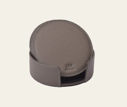 Runde Glasuntersetzer aus Leder – 6er-Set mit Halter