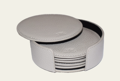 Runde Glasuntersetzer aus Leder – 6er-Set mit Halter