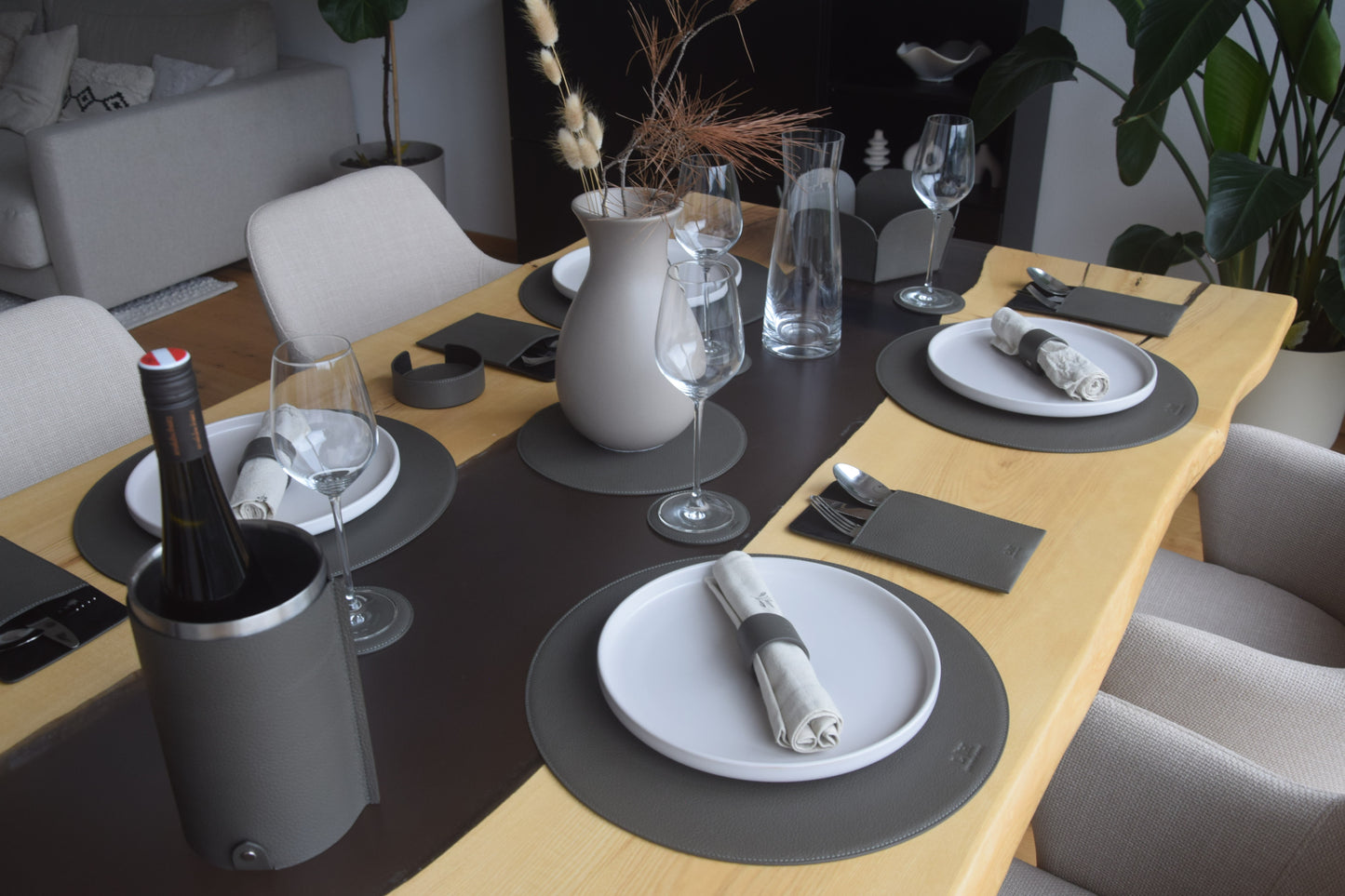 Platzset rund Ø 37 cm – stilvolles Tischset aus echtem Leder