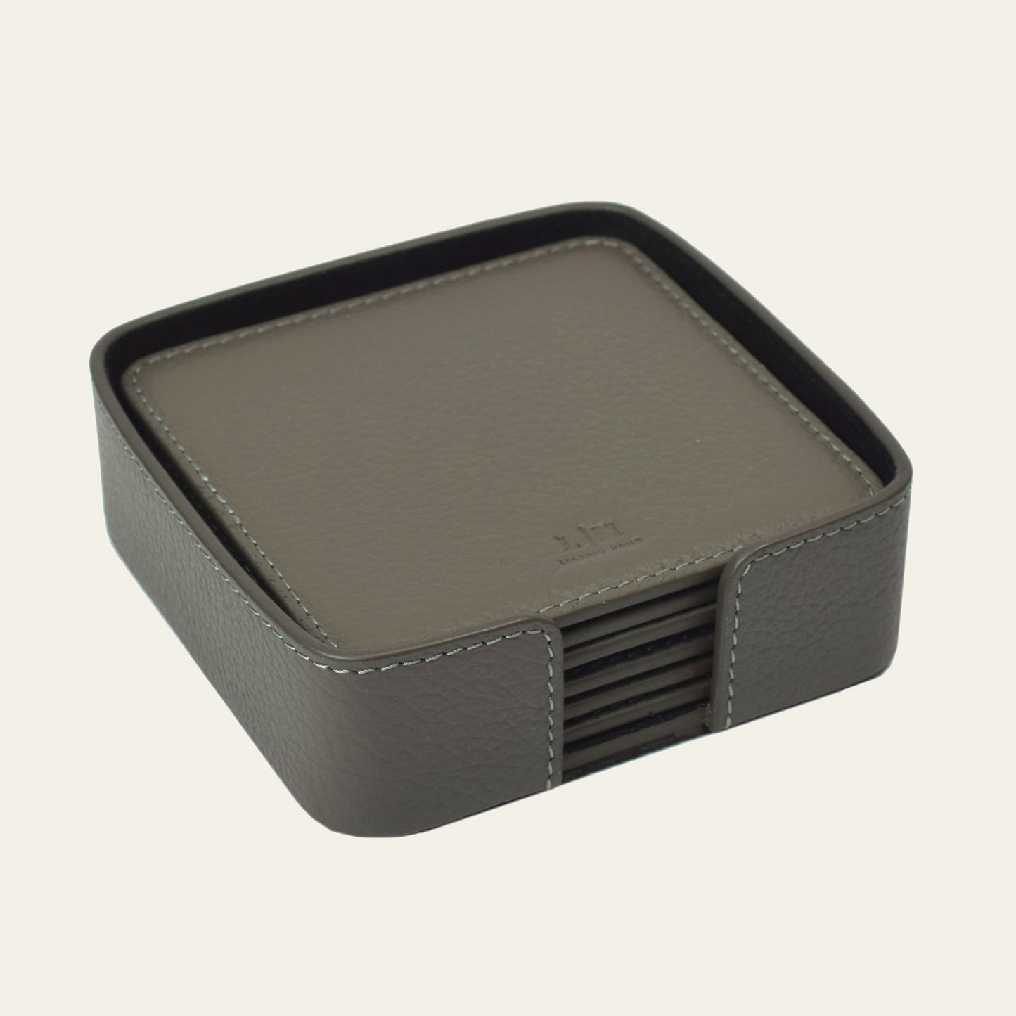 6 quadratische Leder-Glasuntersetzer im Set – inkl. Halter