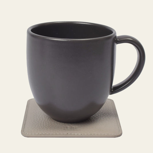 6 quadratische Leder-Glasuntersetzer im Set – inkl. Halter