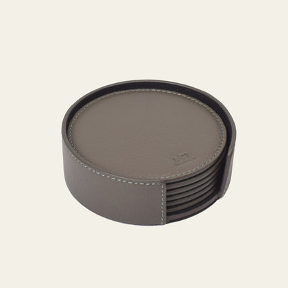 Runde Glasuntersetzer aus Leder – 6er-Set mit Halter