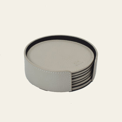 Runde Glasuntersetzer aus Leder – 6er-Set mit Halter