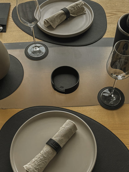 Runde Glasuntersetzer aus Leder – 6er-Set mit Halter