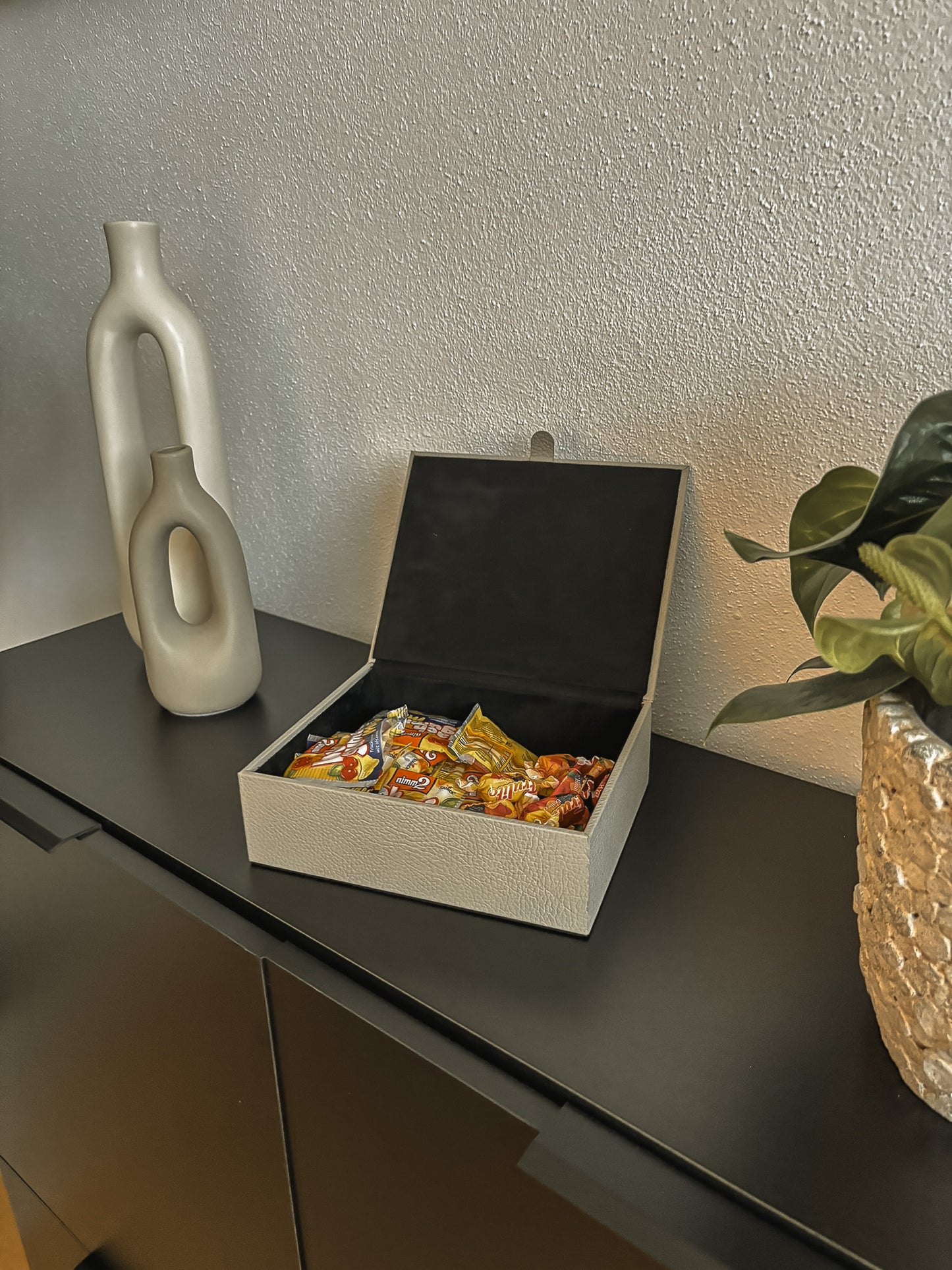 Lederbox mit Deckel – 20 × 16 × 6 cm