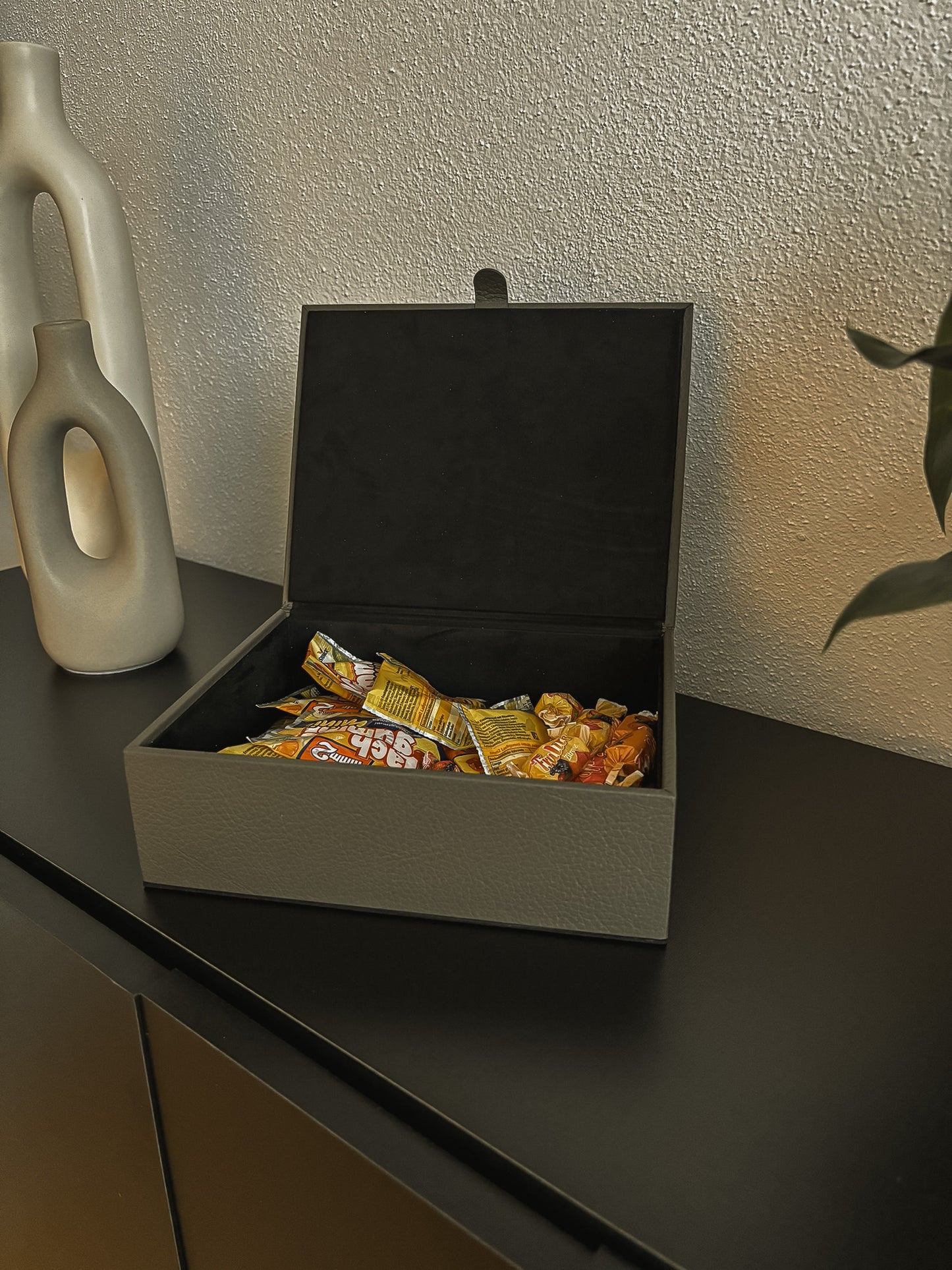 Lederbox mit Deckel – 20 × 16 × 6 cm